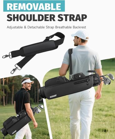 Сумка для гольфу Findway, легка та портативна, з підставкою, 3 відділення, регульований плечовий ремінь, 5 кишень та ручка, для чоловіків та жінок (чорна)