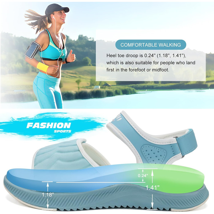 Сндалі жіночі ONCAI Wander з ортопедичною устілкою, підтримка склепіння стопи, для плантарного фасциїту, блакитно-білі, розмір 36-43