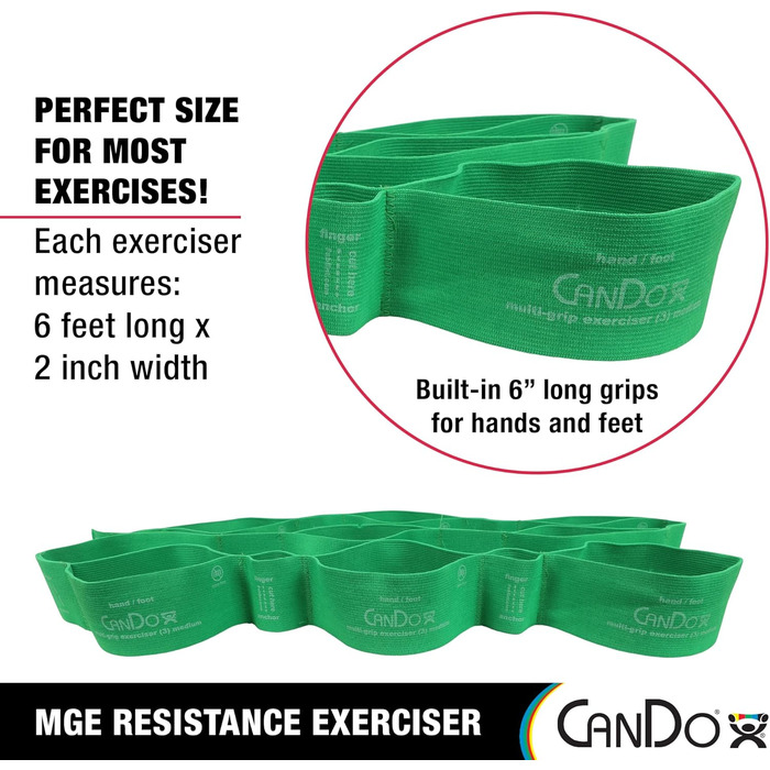 Еспандер стрічковий CanDo Multi-Grip, середній рівень, зелений, фітнес-стрічка для тренувань