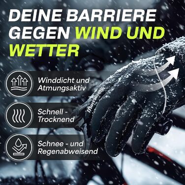 Велосипедні рукавички MACCIAVELLI® для чоловіків та жінок - зимові теплі термо рукавички з підтримкою сенсорного екрану для шосе, MTB та гірського велосипеда. Вітро- та водонепроникні, чорного кольору, розмір L