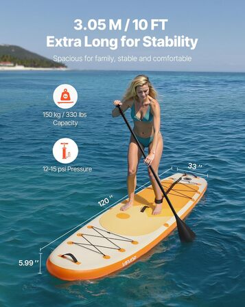 Надувний SUP VEVOR Stand Up Paddle Board (323/335 см) з аксесуарами: насос, весло, рюкзак, сумка для телефону, ремкомплект. Підходить для дорослих та дітей.