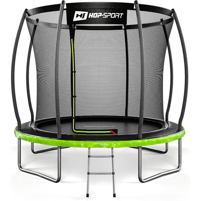 Трамплін Hop-Sport Outdoor – діаметр 244/305/366/427/488 см. Комплект з захисним сіткою, вигнутими ніжками та сертифікатами безпеки. З драбиною та захисним бордюром.
