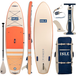Надувна SUP-дошка ISLE Pioneer з комплектом: рюкзак, насос, весло, страховочний шнур, 3-плавникова система, для початківців, дизайн Каліфорнія