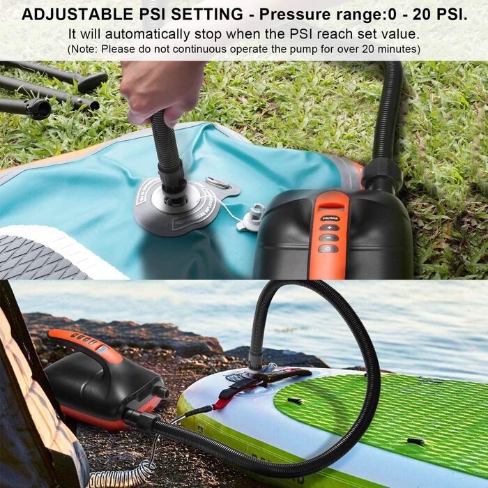 Електричний насос AGPtEK 20PSI для SUP-дощок, човнів та каяків з автовимкненням