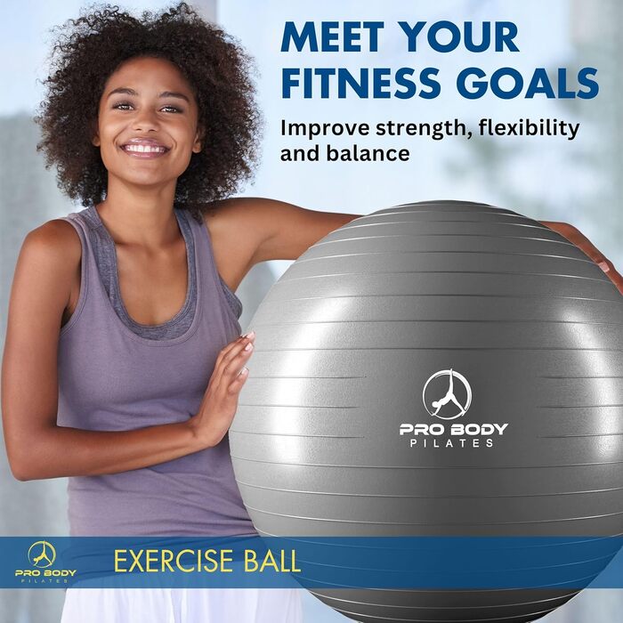 Пілябольний м'яч ProBody Pilates Ball для фітнесу, йоги, реабілітації, вагітності (85 см, срібний)
