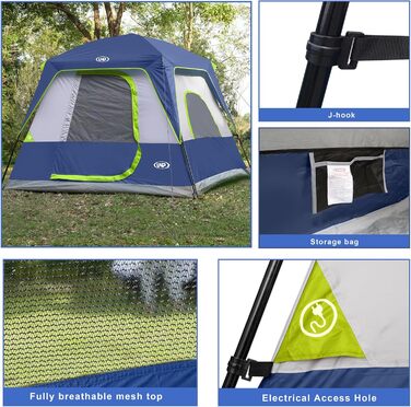 Намет кемпінговий Campingzelt для 4-8 осіб, водонепроникний з тентом, темно-синій 240x210x180 см для кемпінгу, туризму та трекінгу