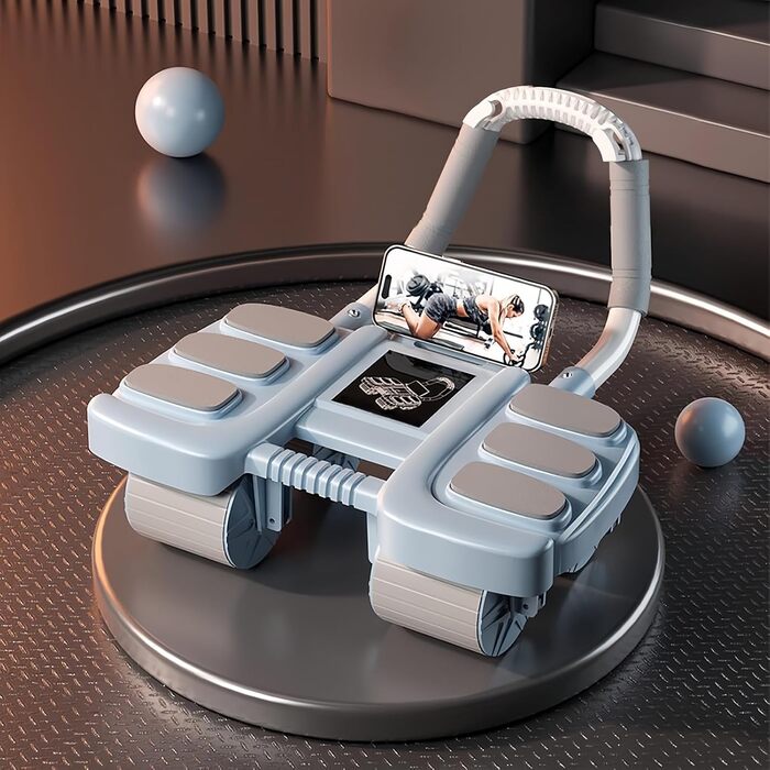 Ролер для пресу з 4 колесами та підтримкою ліктів, автоматичний відскок, тренажер для пресу, ролер для тренування м'язів живота для дому, синього кольору