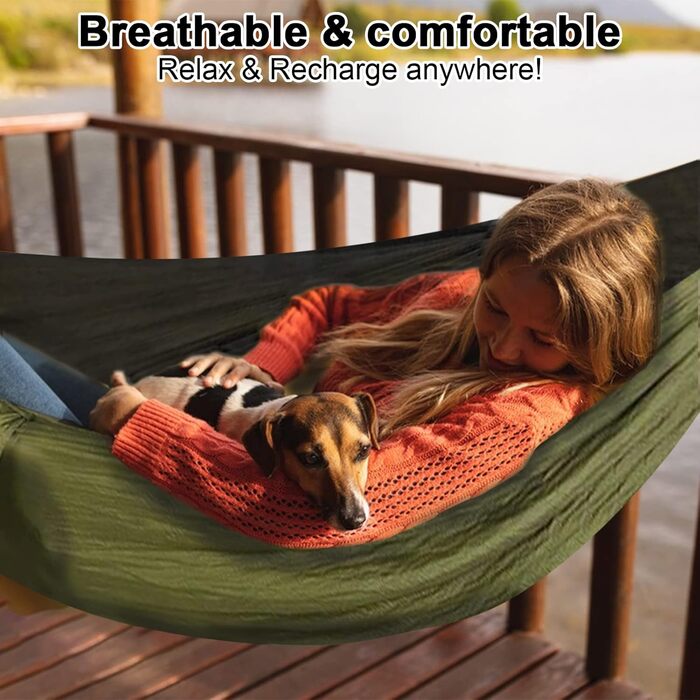 Гамак для відпочинку на відкритому повітрі Uphitnis з москітною сіткою, 272 кг вантажопідйомність, дихаючий, ультралегкий, нейлон, для кемпінгу та подорожей, оливковий колір