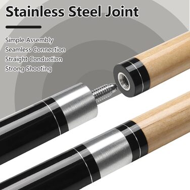 Більярдний кий 18/19/20/21 oz, 58' - професійний кий для більярду, 13mm наконечник, для гри 8/9 куль, чорний 21oz