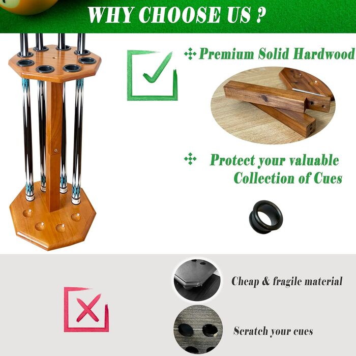 Стійка для більярдних київ на 8 київ, аксесуар для більярдного столу, дерев'яна підставка, підставка для київ для більярдного залу (FLOOR-8-MAHOGANY) (Boden-8-eiche)