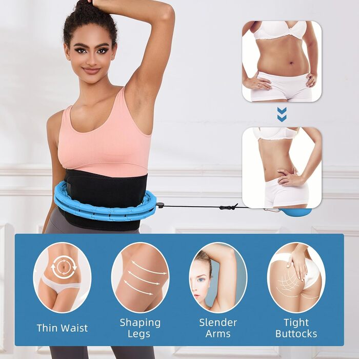 Гнучкий обруч для схуднення Weighted Hoop Plus Size, 32 секції, масажний, для дорослих та початківців (Синій)