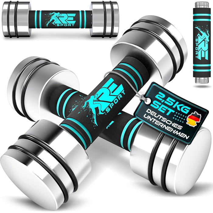 Набір гантелей 2 шт. з масивного сталі 2,5/5/7,5/10 кг | Гантелі з набором ваг та пінопластовою ручкою | Фітнес гантелі для дому, силові тренування та нарощування м'язів, блакитні (2 x 2,5 кг)