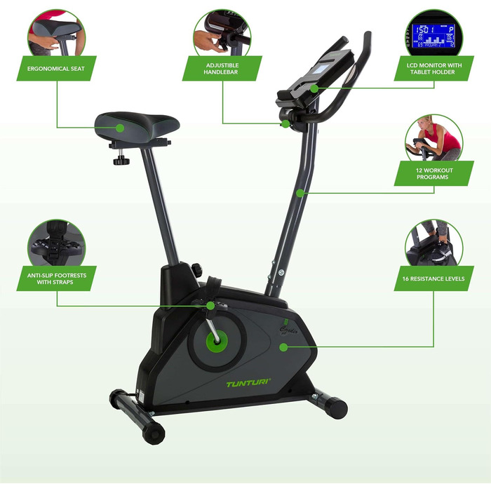 Ергометр Tunturi Cardio Fit E30: велотренажер для дому з датчиком пульсу та підставкою для планшета