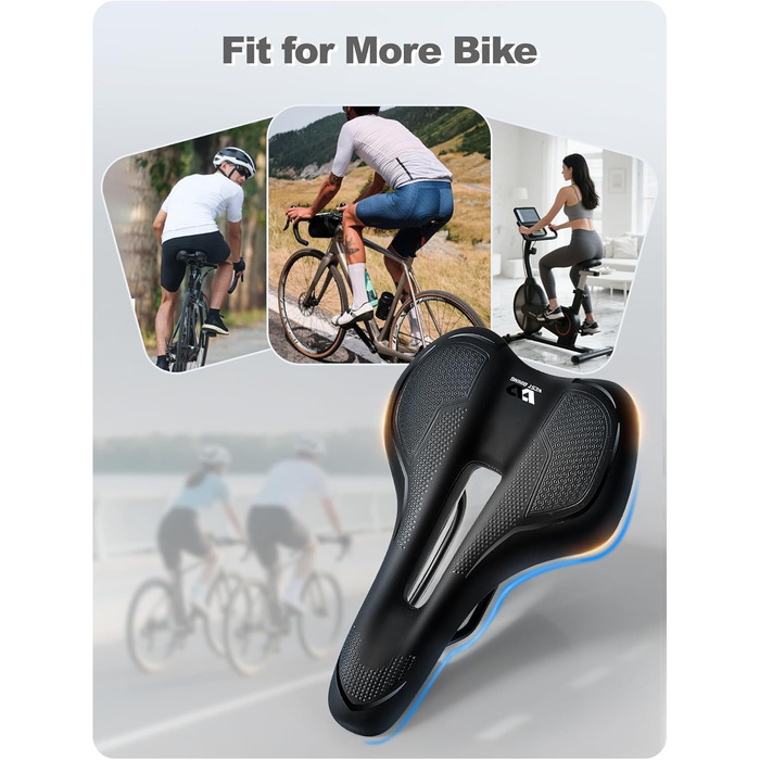 PRMHOOT Велосипедне сідло для чоловіків та жінок з піною Memory Foam, зручне, м'яке, ергономічне, дихаюче, амортизуюче. Підходить для E-Bike, MTB, шосе, міського велосипеда, чорного кольору.