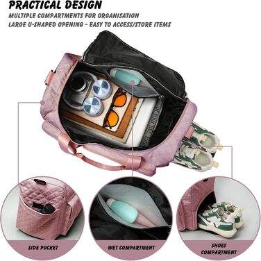Спортивна сумка для жінок та чоловіків з відділенням для взуття та мокрих речей, водонепроникна сумка для подорожей, йоги, залу та басейну (Колір: Бузковий)