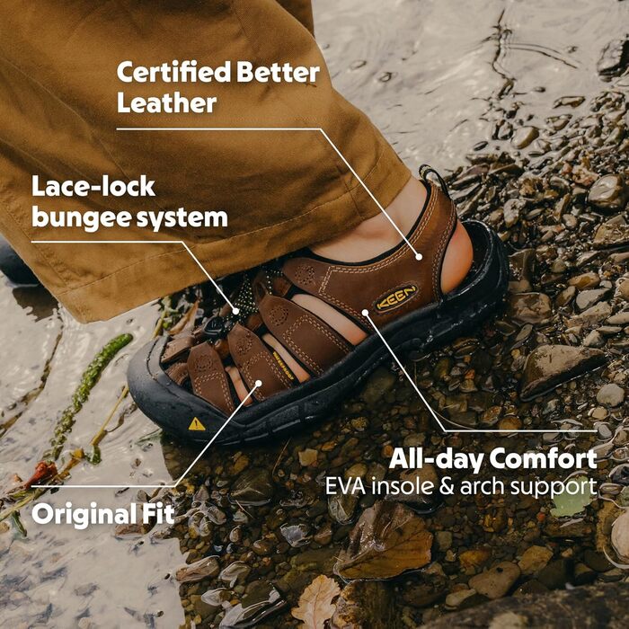 Чоловічі сандалії KEEN Newport з закритим носком, шкіряні, коричневі, 41 EU - зручні та довговічні