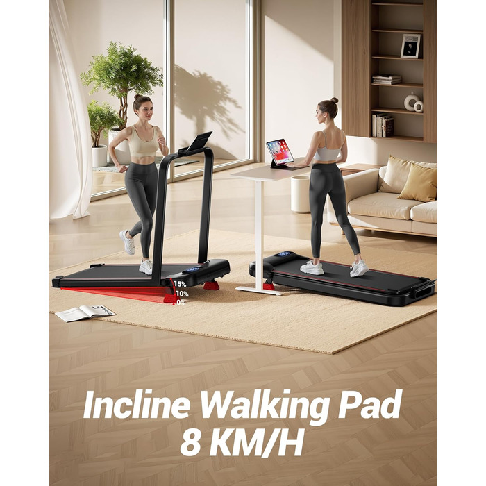 Lontek Walking Pad: Біговий килимок з нахилом 15% для дому з 2.5PS мотором та трійною амортизацією. Макс. навантаження 136 кг, чорний