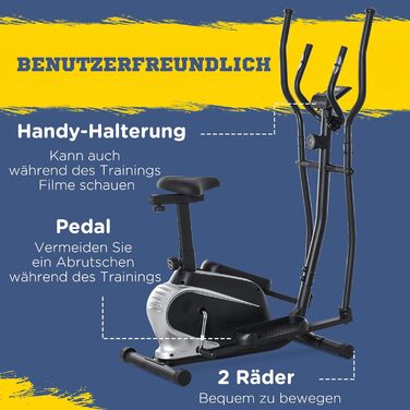 Еліптичний тренажер HOMCOM для дому з магнітною системою опору, 8 рівнів навантаження, 3 кг маховик, LCD-дисплей, до 100 кг