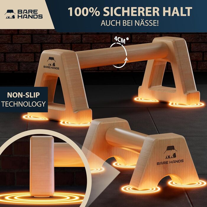 Набір дерев'яних опор для віджимань BARE HANDS (S + L) — Паралетси для калистеники, стійких гімнастичних ручок для хендстенду та тренувань, 2 шт. (світле дерево)