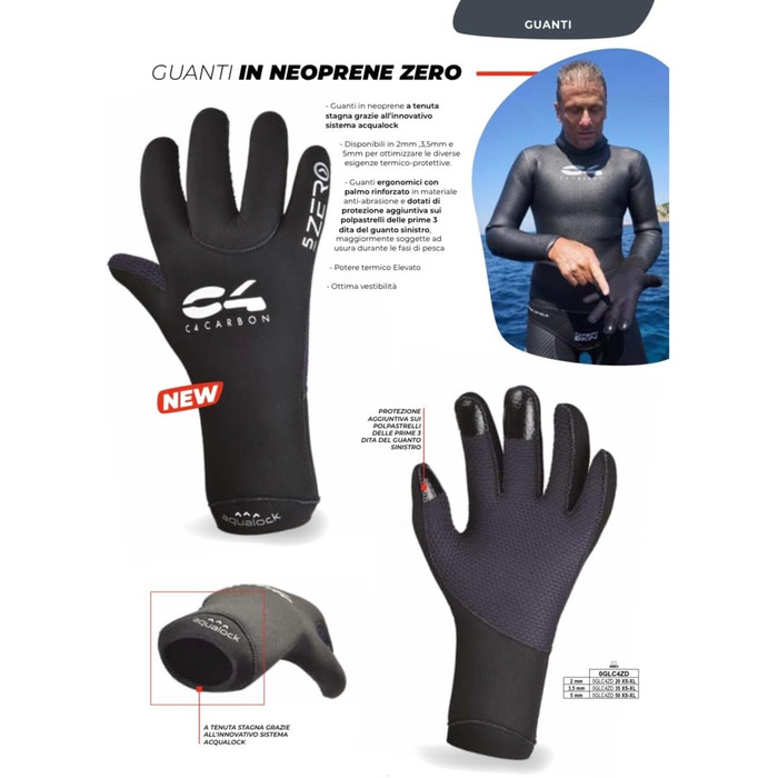 Рукавички для підводного рибальства C4 Zero Dry Neopren, 2 мм, 3,5 мм, 5 мм