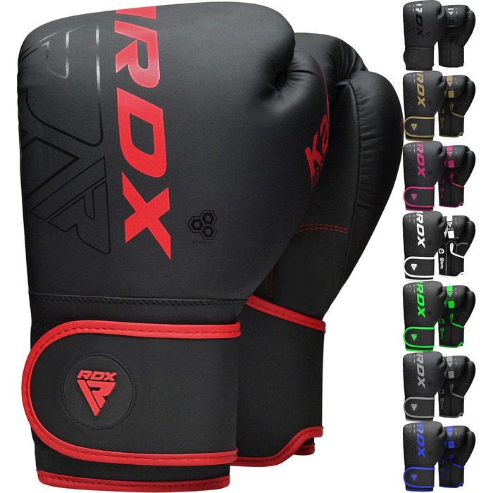 Дитячі боксерські рукавички RDX KARA для муай-тай, кікбоксингу та MMA, штучна шкіра, для тренувань та спарингу, чорні 6oz, червоні 8oz