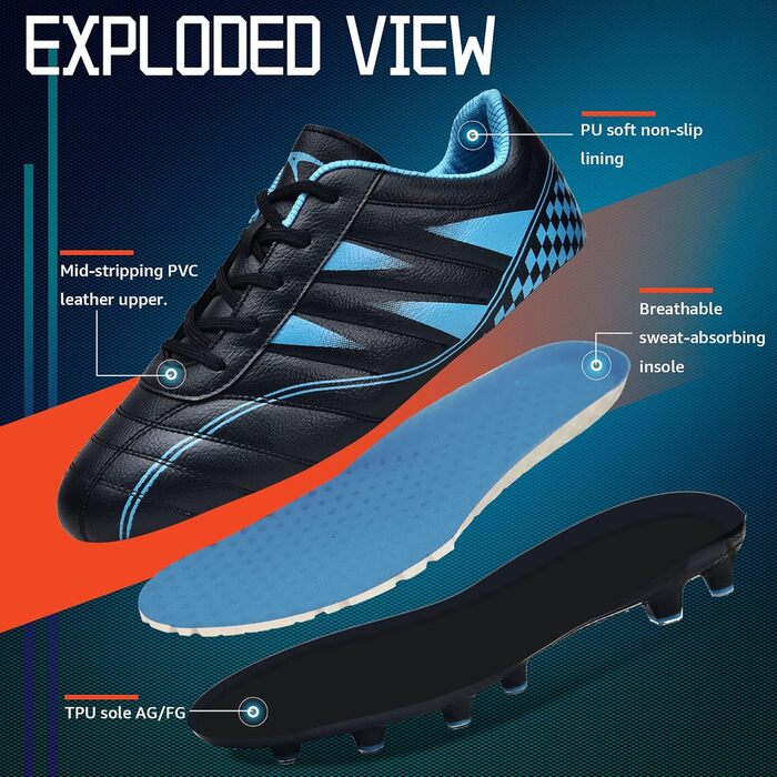 Дитячі футбольні бутси Littleplum - Outdoor, Athletic, Soccer, блакитний та зелений (36 EU, A Schwarz Blau)