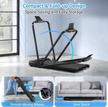 Тренажер для ходьби THERUN Walking Pad 2-в-1, складаний, чорний, з пультом, 40.6 см, 2.5 PS