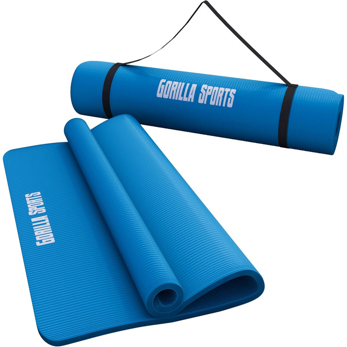 Йога мат GORILLA SPORTS® - 190x60/100x1,5 см, з ремінком, нетоксичний, протиковзкий, різні кольори. Підходить для гімнастики, фітнесу, спорту та тренувань.
