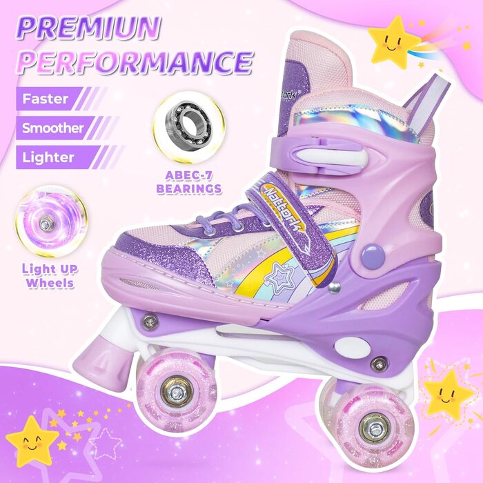 Ролики Nattork для дітей 6-12 років, регульовані, райдужні ролики-квади з підсвічуванням, ідеальний подарунок для активного відпочинку