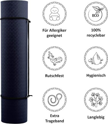 Килимок для йоги REFIT FITNESS Perfect-Fit 190 x 60 x 0,6 см з покриттям GeckoGrip & Sensi-Plus TPE. Нековзкий, без шкідливих речовин, з ремінком для перенесення. Підходить для гімнастики та спорту.