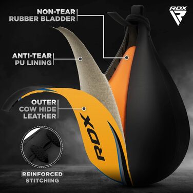 Боксерська груша RDX Speed Bag з поворотним кріпленням, шкіряний, для ударів, MMA, муай-тай, фітнесу, тренувань, кікбоксингу, домашнього залу, жовтий