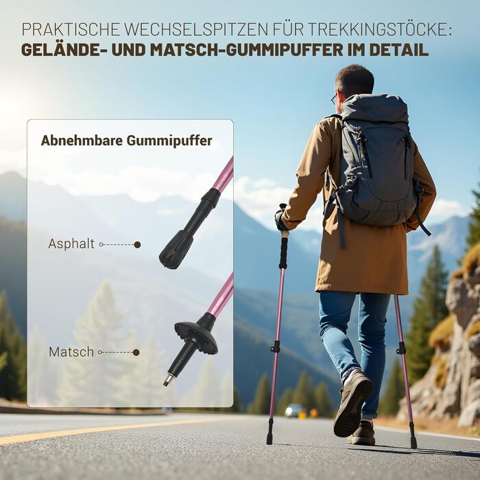 Жінські та чоловічі палиці для скандинавської ходьби 2 шт. Телескопічні, складні палиці для трекінгу з алюмінію з гумовими амортизаторами (Рожеві)