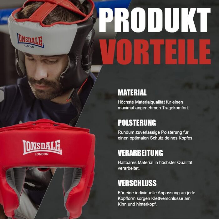 Боксерський шолом Lonsdale Stanford S/M червоно-білий, унісекс