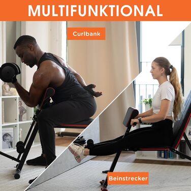 DH FitLife Хантільна лава складана, регульована: похила та рівна лава для жиму лежачи, тренажер спини та пресу | Багатофункціональна фітнес-лава для фітнесу та силових тренувань | Модель 1 з лавою для згинання рук та блоком для тренування ніг