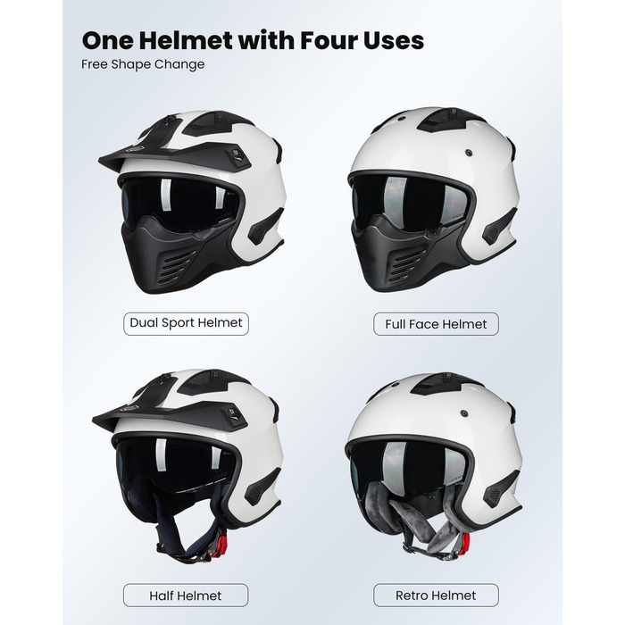 Мотошолом інтегральний IL Helmets 726X для чоловіків, ретро, з візором, ECE, білий, розмір M