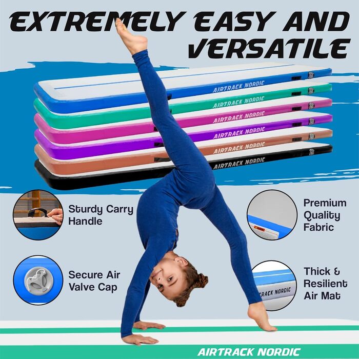 Гімнастичний надувний мат AirTrack Nordic Standard з насосом, 3/4/5/6/7/8 м, для гімнастики, йоги, дому. Міцна та легка.