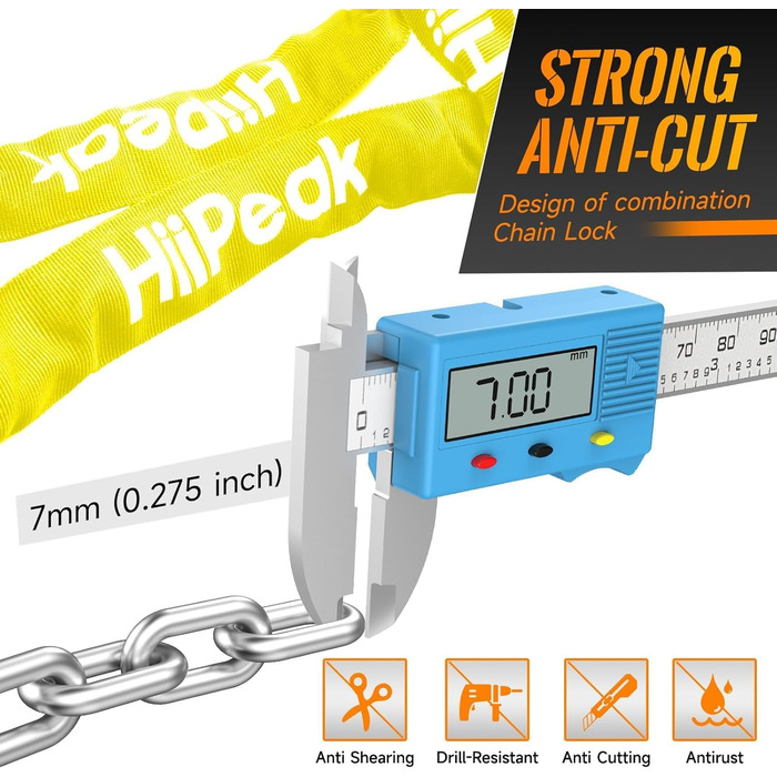 Надійне велозамок HiiPeak з 5-цифровим кодом, 94см/7мм, для велосипеда, мотоцикла, грилю (жовтий)