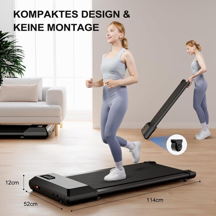 Бігова доріжка MJWW Walking Pad для дому, макс. 136 кг, сумісна з носимими пристроями, міні-доріжка з керуванням через додаток і тренувальними курсами