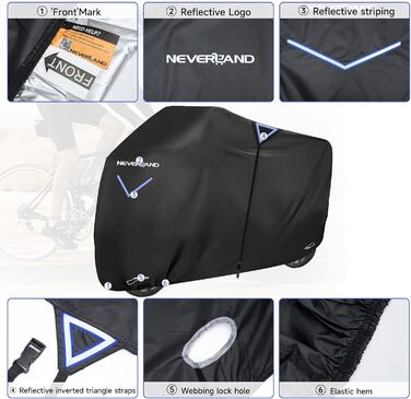 Накладна для мотоцикла NEVERLAND Outdoor, 295x110x140 см, 300D, водовідштовхувальна, з отворами для замка, світловідбиваюча, чорна, для мотоцикла, мопеда, скутера, ролера (XXXL)