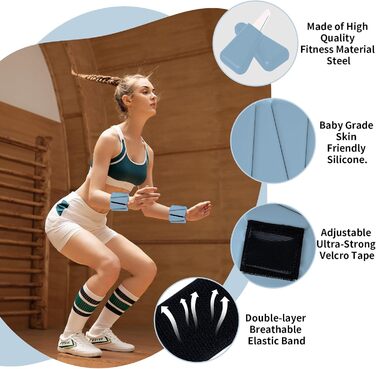 Ваги для зап'ястя та щиколоток FENIXFIT для жінок. Набір 2 шт. для силових тренувань, бігу, йоги, пілатесу, блакитні