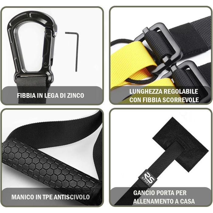 Набір для тренувань RS SPORT з ременями та системою кріплення до дверей, регульований, для фітнесу вдома, у спортзалі, у подорожах, для жінок та чоловіків