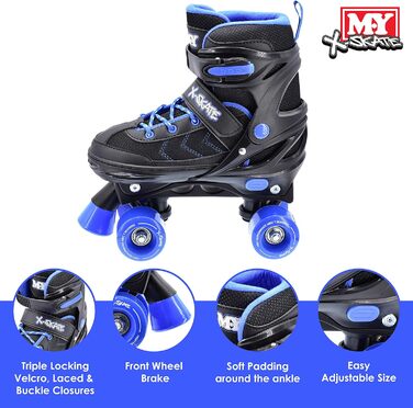 Роликові ковзани M.Y X-Skate регульовані, чорно-сині, EU 35-38 / UK 2.5-5