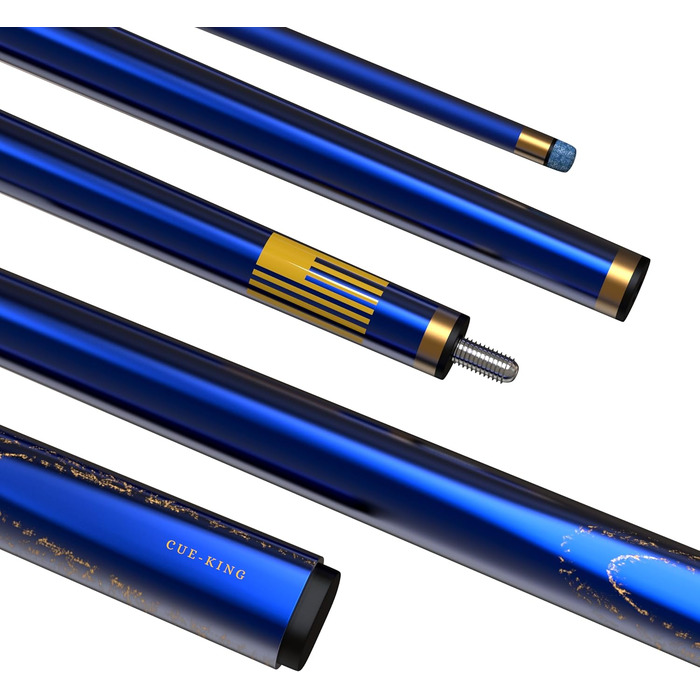 Cue-King Premier Pool-Queue: професійний більярдний кий, 147.3 см, 567 г, з преміум-наконечником 10.5 мм, синього кольору, з чохлом Pro-Leder