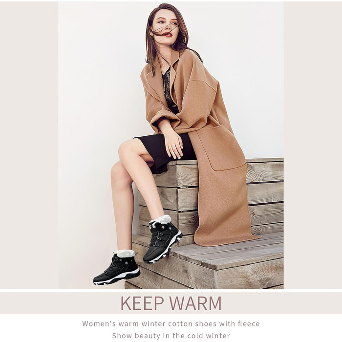 Зимові черевики ASHION для жінок: теплий зимовий взуття, трекінгові черевики, черевики для снігу, чорно-білі, розмір 37 EU