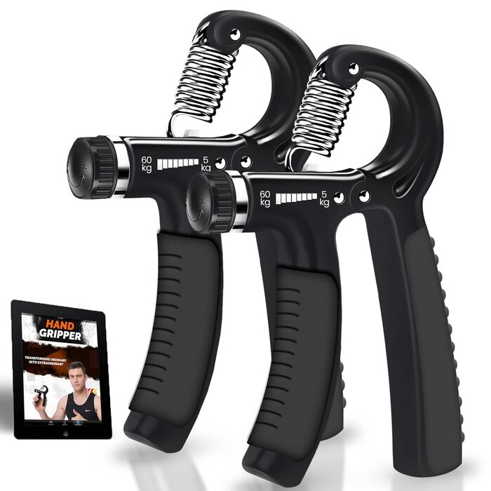 Силовий тренажер для рук та передпліч Grip Strengthener 5-60 кг з E-book - для збільшення сили, реабілітації та зміцнення кисті, зап'ястя та рук (Чорний)
