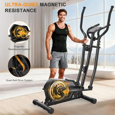 Еліптичний тренажер Crosstrainer 3-в-1 для дому з LCD-монітором та регулюванням навантаження до 287 кг (Оранжевий + Чорний)