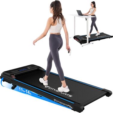 CITYSPORTS Біговий тренажер з регулюванням нахилу, Walking Pad з LED-дисплеєм та світловим ефектом, 1-6 км/год, для дому та офісу, з пультом керування (Blue)