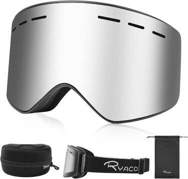 Лижна маска Ryaco з магнітною лінзою, антифог, OTG, UV-захист, для дорослих і дітей, срібляста