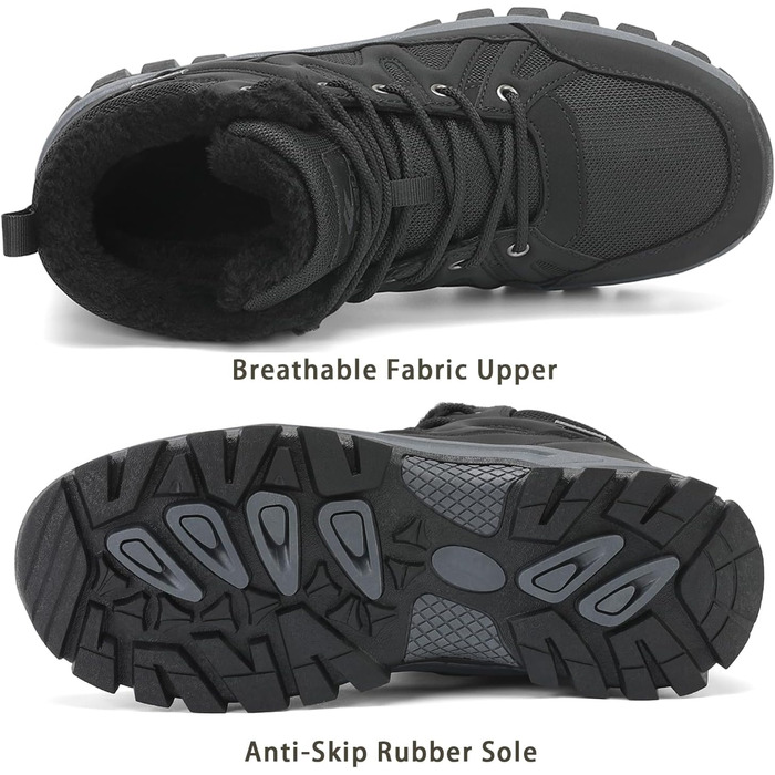 Чоловічі зимові черевики FLARUT: тепла підкладка, для хайкінгу, трекінгу, снігових прогулянок, чорний, 46 EU