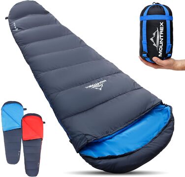 Сплячий мішок MOUNTREX® - компактний та ультралегкий (760г/1500г) - Outdoor спальний мішок для літа (100GSM) / 3-4 сезони (300GSM) - Мумієподібний спальний мішок – кемпінг, подорожі, фестивалі – теплий та з'єднуваний, темно-синій/синій